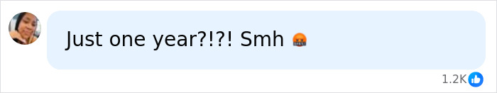 A social media comment: Just one year!?! Smh enraged face emoji. Discussing dad's sentence and disturbing relationship.