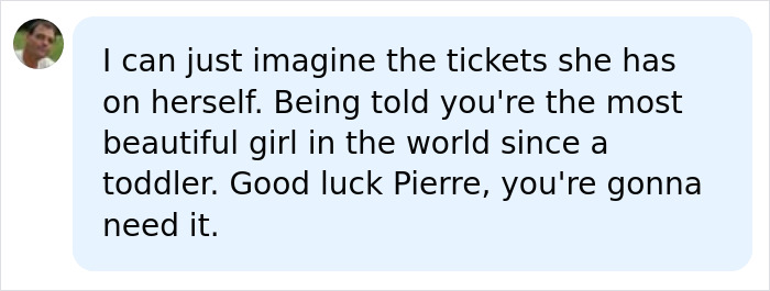 A social media comment discussing Thylane Blondeau being called the most beautiful girl in the world.