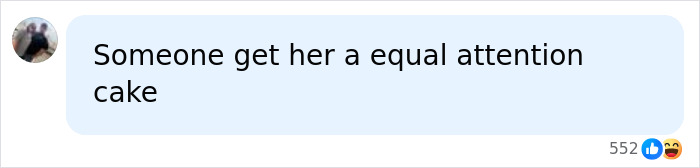 A social media comment suggesting someone get the mom of girls an equal attention cake after the restroom incident. A social media comment suggesting someone get the mom of girls an equal attention cake after the restroom incident.