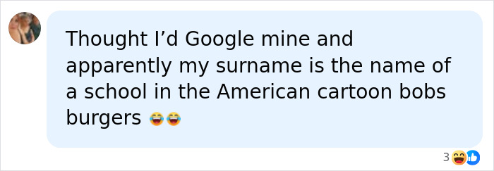 Comment about surname being a school name in American cartoon Bob's Burgers