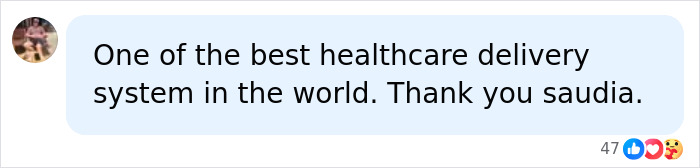 A social media comment praising Saudi Arabia's healthcare system after conjoined twins successfully separated. A social media comment praising Saudi Arabia's healthcare system after conjoined twins successfully separated.