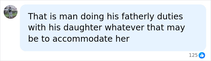 A social media comment asserts a man is doing fatherly duties with his daughter, relating to the viral restroom video. A social media comment asserts a man is doing fatherly duties with his daughter, relating to the viral restroom video.