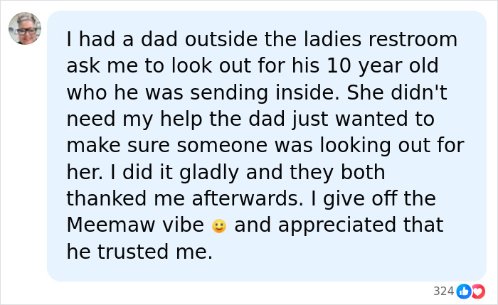 Mom of girls harassed by Male Karen in viral restroom video. Post against dad: a dad outside the ladies restroom asked me to look out for his 10-year-old. Mom of girls harassed by Male Karen in viral restroom video. Post against dad: a dad outside the ladies restroom asked me to look out for his 10-year-old.