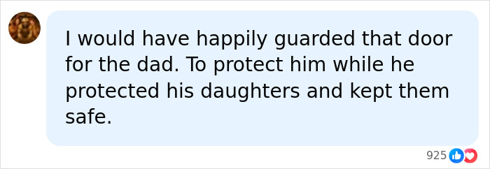 A social media post supporting the dad protecting his girls from a Male Karen in the viral restroom video. A social media post supporting the dad protecting his girls from a Male Karen in the viral restroom video.