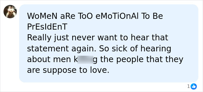A comment about a man losing his temper and violence, saying Really just never want to hear that statement again.