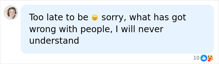 A comment about a man losing his temper, stating Too late to be sorry, what has got wrong with people, I will never understand.