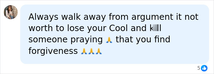 A social media comment advising: Always walk away from argument it not worth to lose your Cool and k**l someone, related to a man's temper.