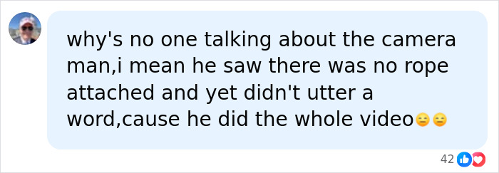 Comment questioning why cameraman didn't notice missing rope in rope jumper video Comment questioning why cameraman didn't notice missing rope in rope jumper video