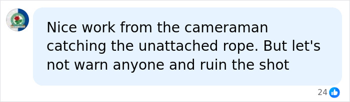 Comment praising cameraman catching unattached rope in rope jumper video Comment praising cameraman catching unattached rope in rope jumper video