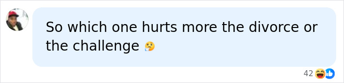 A social media comment asking if the divorce or the Lily Phillips Backdoor Challenge hurts more, referencing a marriage in shambles.