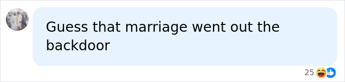 A social media comment joking that the marriage went out the backdoor, referring to the Lily Phillips Backdoor Challenge.