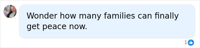 A social media comment reflecting on how many families might find peace after disturbing details surface in a case.