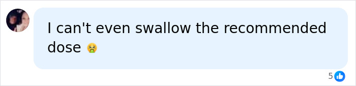A text message saying 'I can't even swallow the recommended dose', relating to a social media challenge.