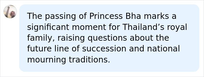 Text message about Thai princess passing and royal family succession Text message about Thai princess passing and royal family succession