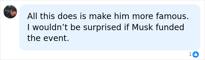 Text comment about Elon Musk's fame and event funding