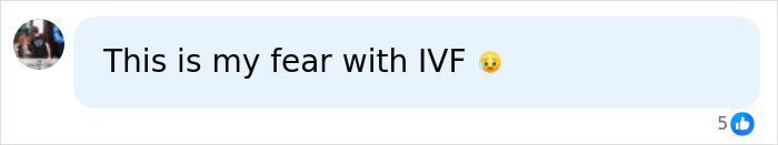 A chat message expresses fear regarding IVF, specifically the possibility of a wrong baby being implanted.