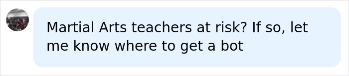 A social media comment questioning if Martial Arts teachers are at risk from AI, discussing safe careers.