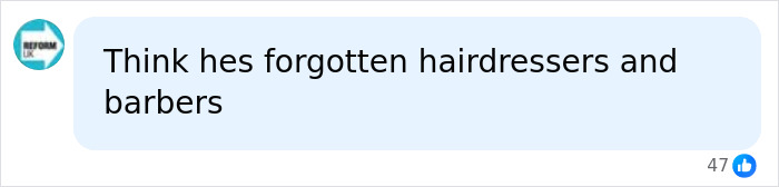 A social media comment from a user suggesting hairdressers and barbers are safe careers from AI jobs being axed.