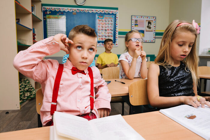 Primary students in classroom showing signs of psychopathic behavior
