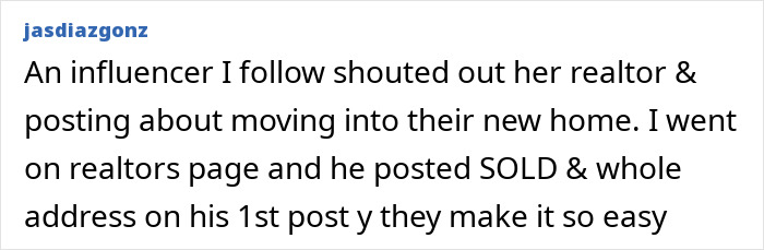 A comment from a private investigator about a realtor posting a homeowner's full address online.
