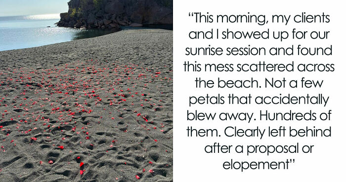 Couple Leaves Behind Fake Petals On Beach After Proposal, Sparks Fury After Photographer Exposes Them