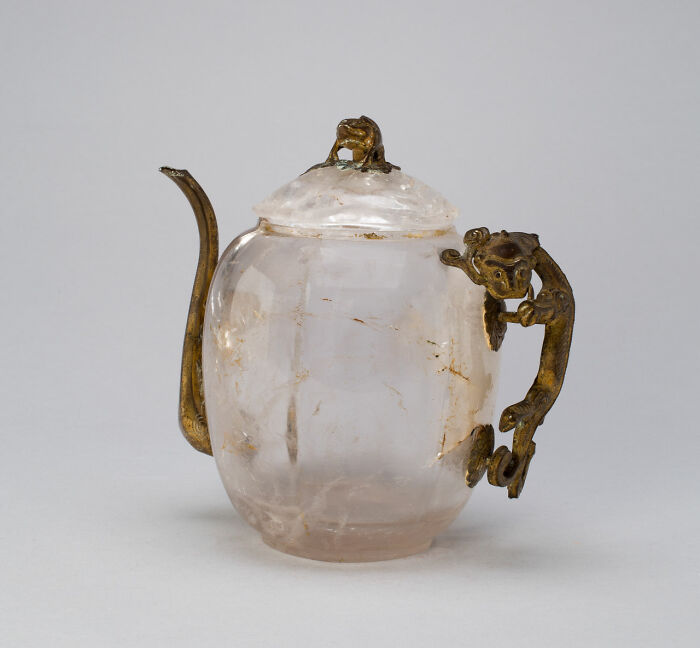 Crystal teapot with bronze dragon handle, still intact after many years.