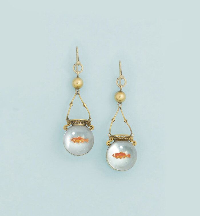 Goldfish in glass globe earrings, still intact after many years.