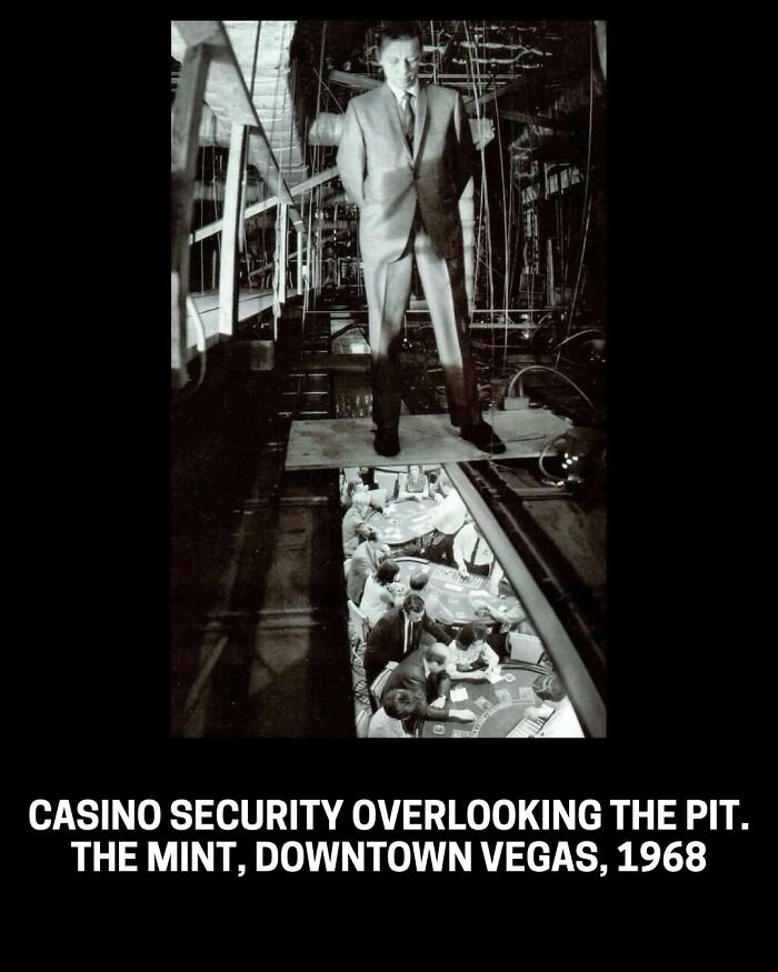 Casino security overlooking the pit at The Mint, Downtown Vegas, 1968, a rare and interesting historical photo.