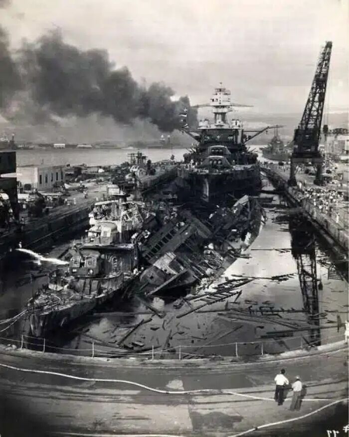 Historical photos: The USS Arizona sunk during the attack on Pearl Harbor, a powerful image that feels almost impossible to explain.