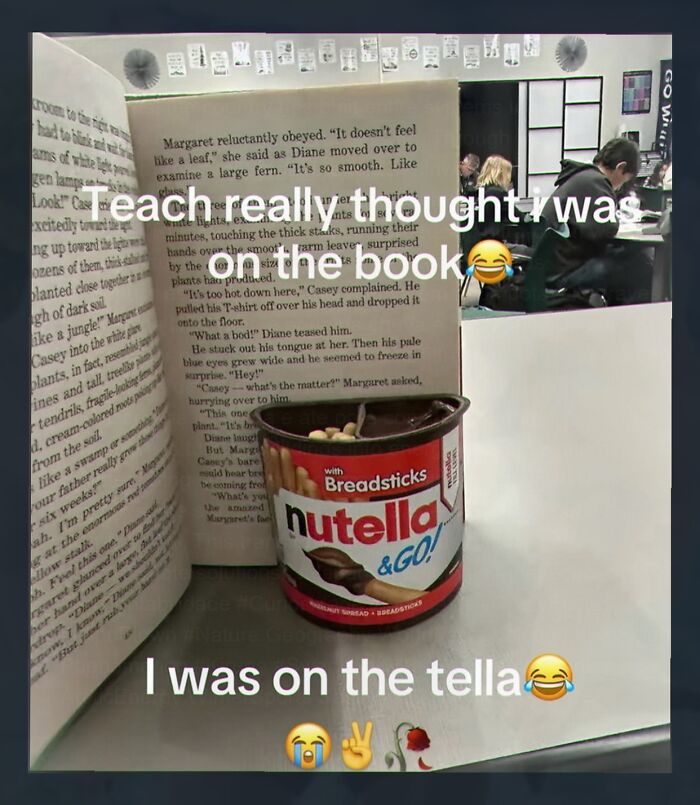 Nutella and breadsticks with book humorous cringe meme