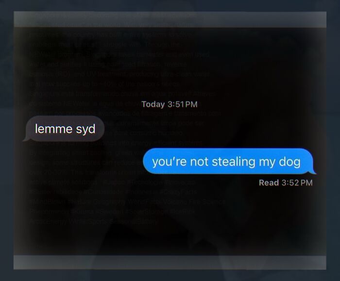 Funny cringe text where one says you're not stealing my dog
