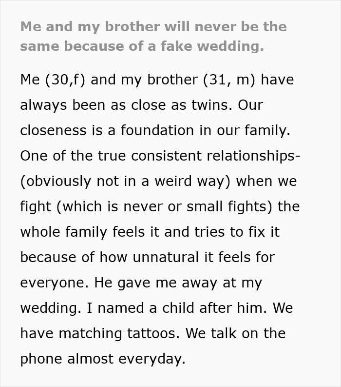 Woman Becomes Estranged From Beloved Brother After Fake Wedding Drama Destroys Trust Woman Becomes Estranged From Beloved Brother After Fake Wedding Drama Destroys Trust