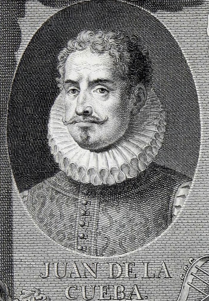 Engraved portrait of historical figure Juan de la Cueva linked to smooth criminals