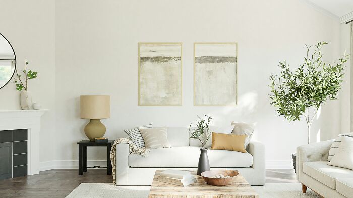 Bright living room interior with cozy seating and decor