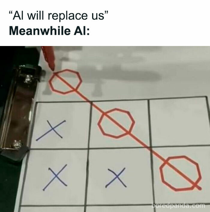 AI Fails: A Tic-Tac-Toe game showing a clear AI fail with misplayed moves, highlighting hilarious AI fails.