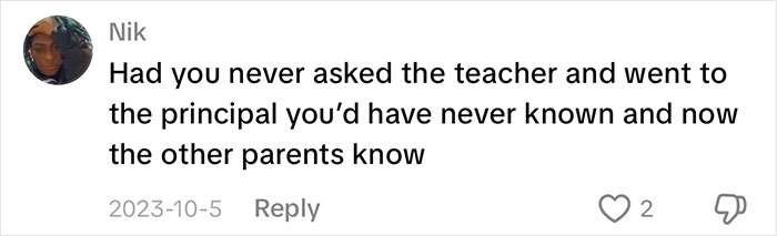 Comment on confronting teacher and informing other parents about supply issues