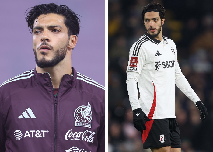 A split image of a World Cup heartthrob, on the left in a Mexico jacket, on the right in a white Fulham jersey.