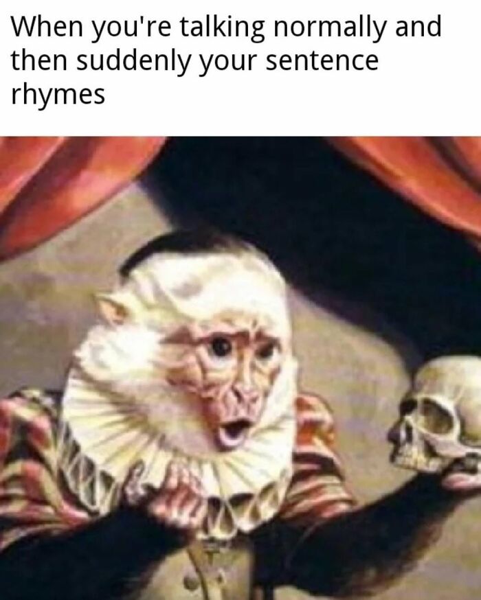Funny meme about sentences rhyming unexpectedly with monkey and skull