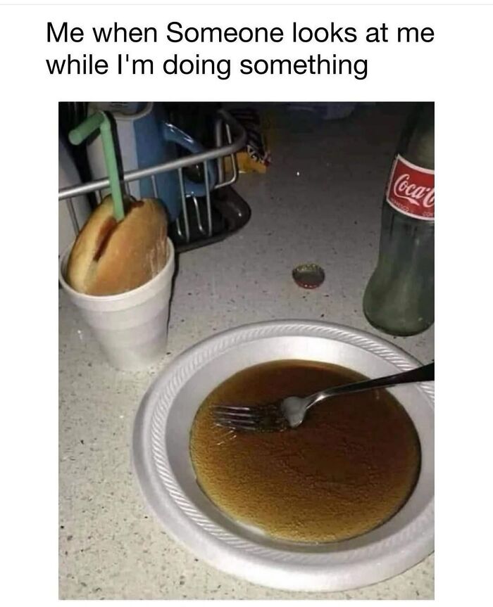 Humorous photo of pancake and sandwich with fork meme about being watched random memes