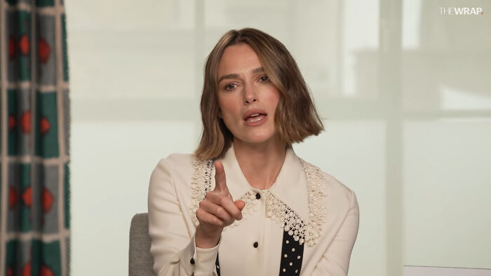 Keira Knightley, star of Pirates of the Caribbean, giving an interview. Keira Knightley, star of Pirates of the Caribbean, giving an interview.
