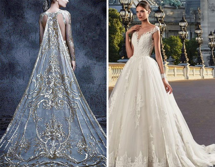 Elegant elaborate wedding dresses with lace and beadwork designs