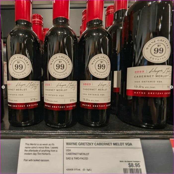 Wayne Gretzky Cabernet Merlot wine bottles with label and price tag