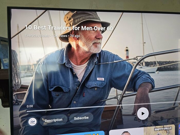 Older man sailing on boat featured in best trawlers for men over 60 video