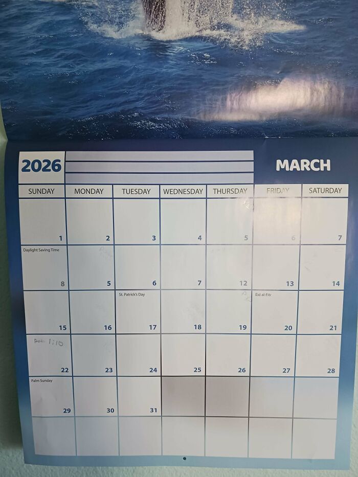 2026 March calendar close-up showing dates and holidays for online detectives