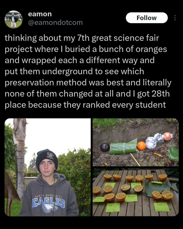 Seventh grade science fair project testing orange preservation methods underground