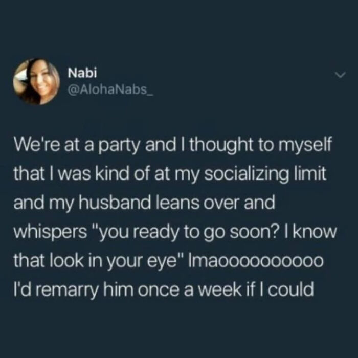 Socializing limits at parties with supportive husband
