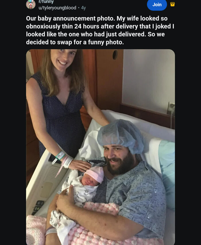 Couple swaps roles in funny baby announcement photo on wholesome internet