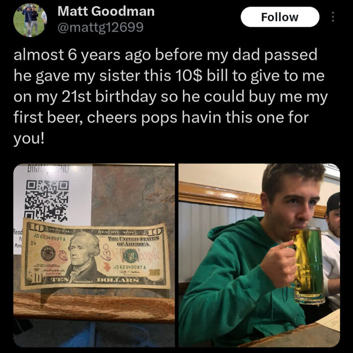 Man drinks beer honoring late father's birthday gift in wholesome story