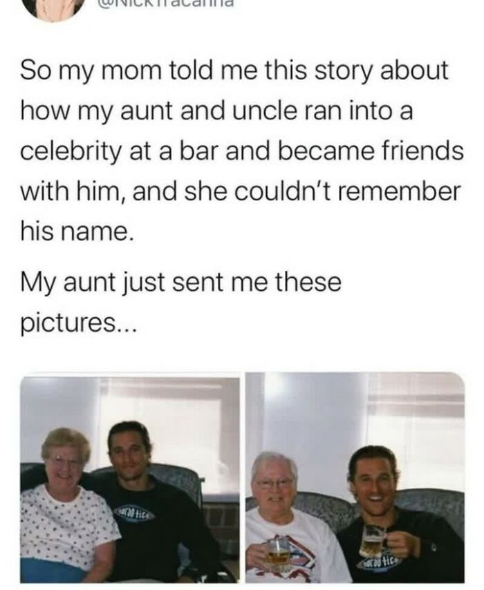 Aunt and uncle meeting a celebrity and becoming friends on Wholesome Internet page
