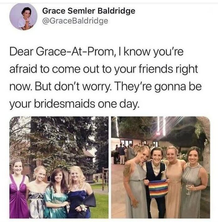 Supportive message to coming out friends with bridesmaids photos